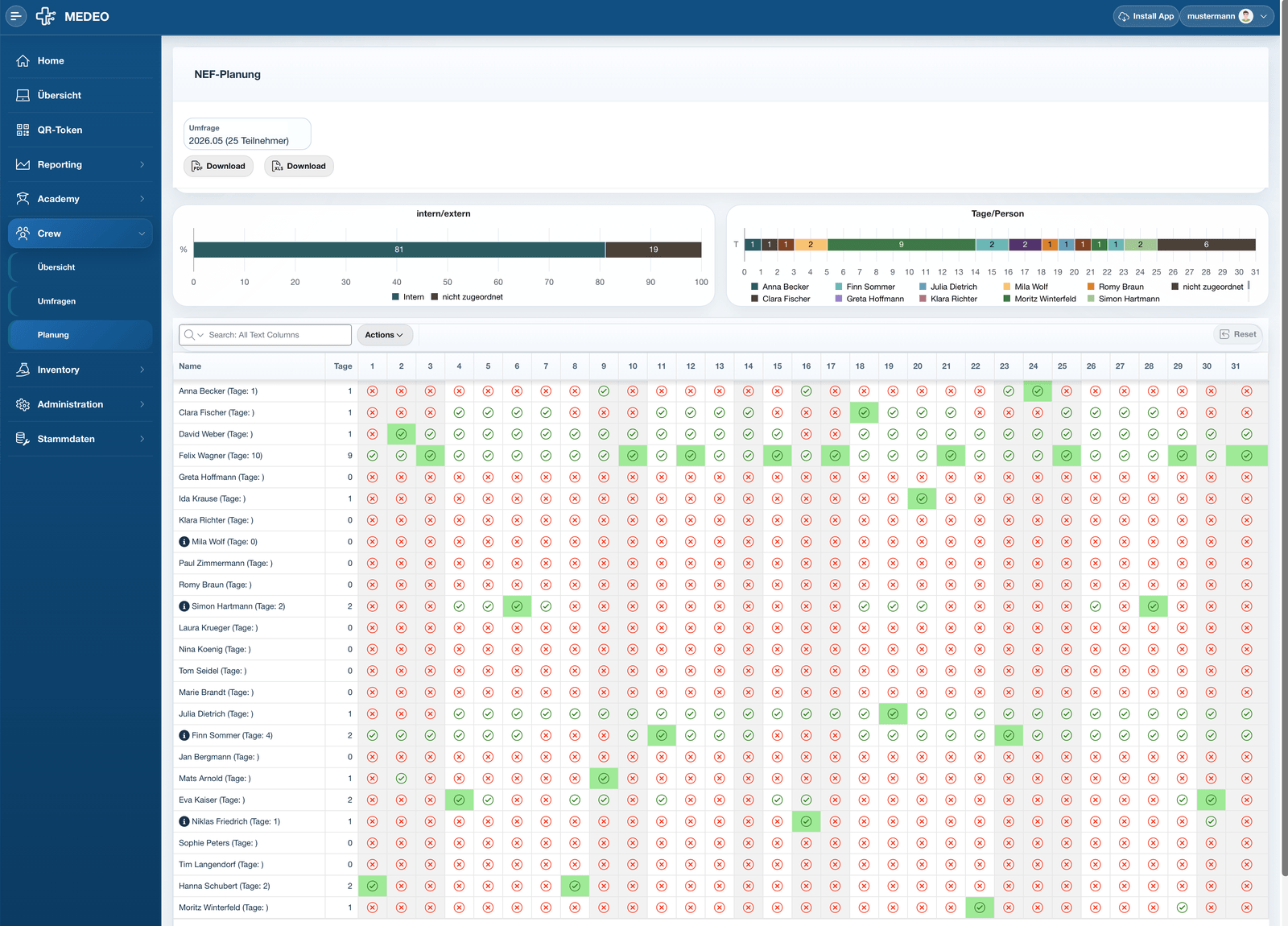 MEDEO Admin-App Crew-Planung