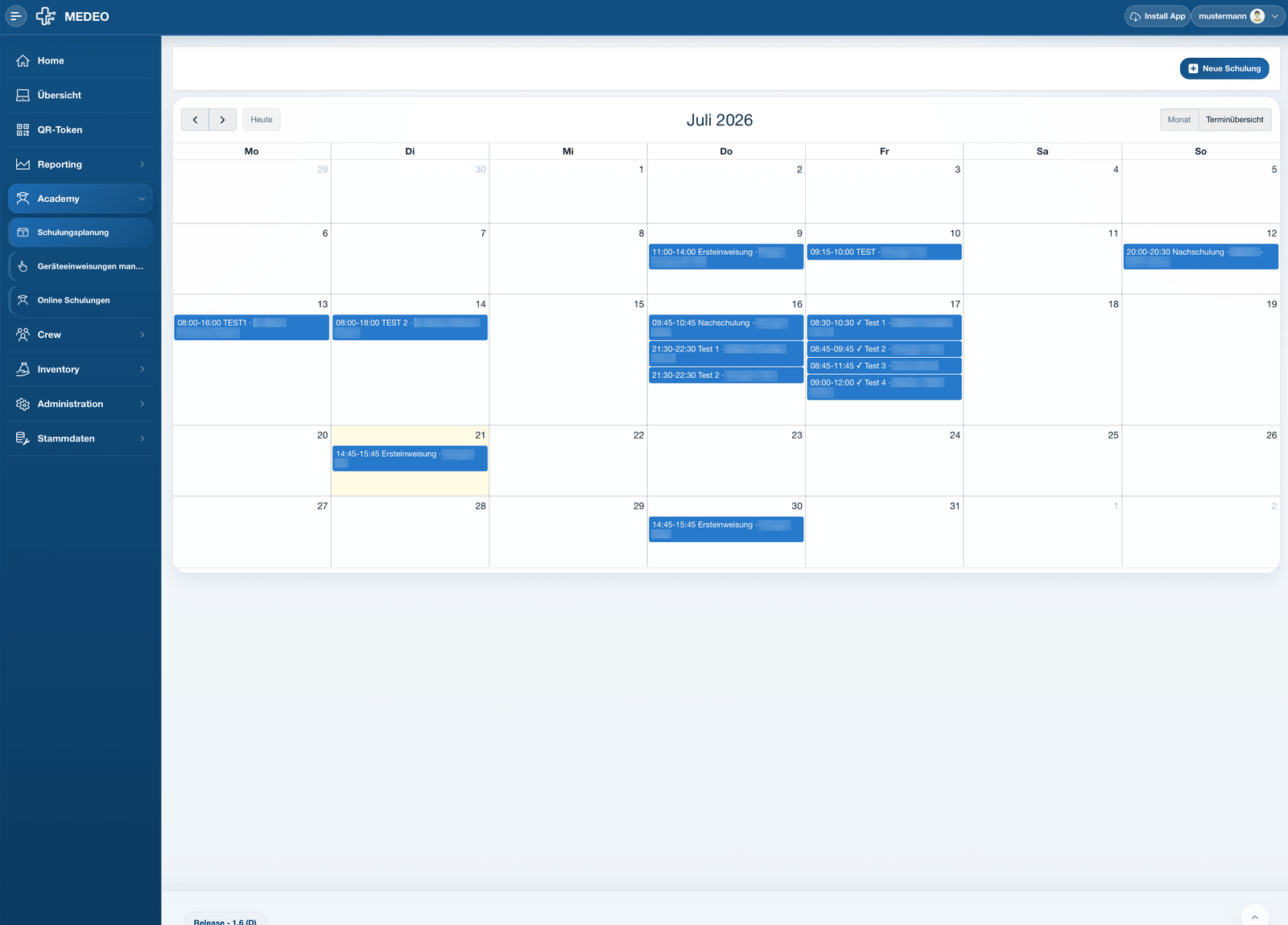 MEDEO Admin-App Schulungsplanung