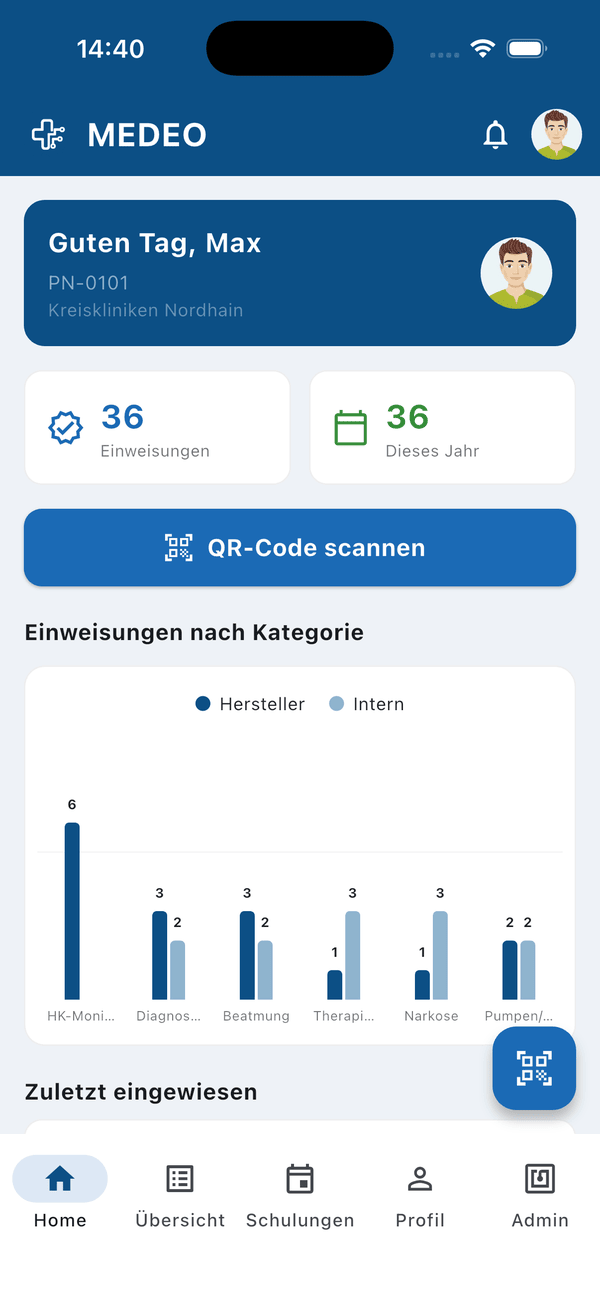 MEDEO Mobile App Startbildschirm